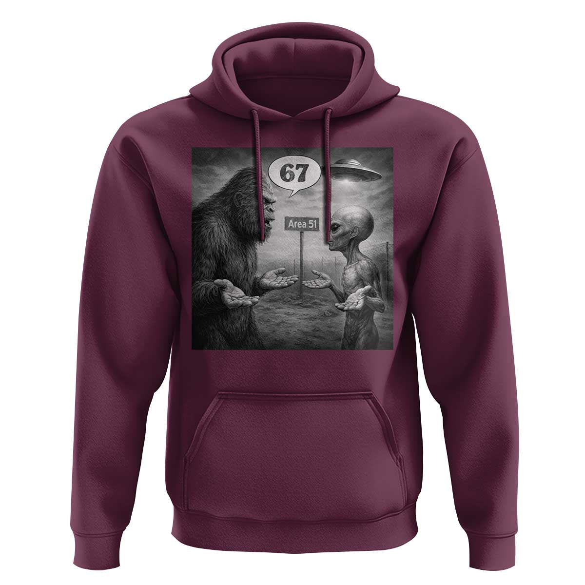 Funny 67 Meme Bigfoot Alien Hoodie Six Seven Sasquatch Area 51 UFO Conspiracy