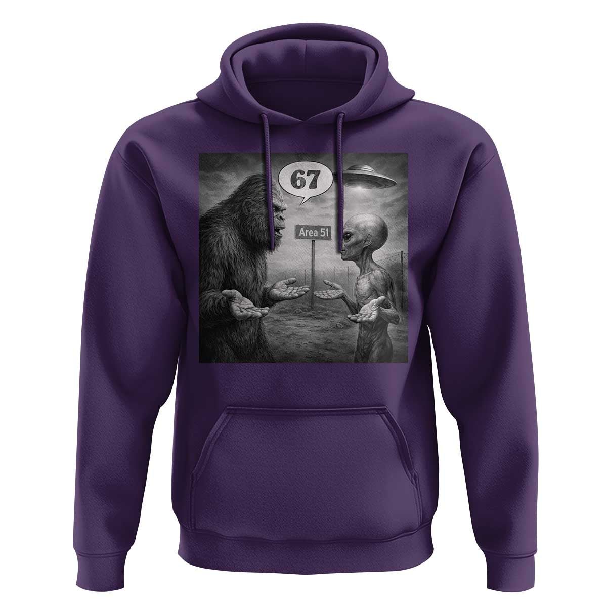 Funny 67 Meme Bigfoot Alien Hoodie Six Seven Sasquatch Area 51 UFO Conspiracy
