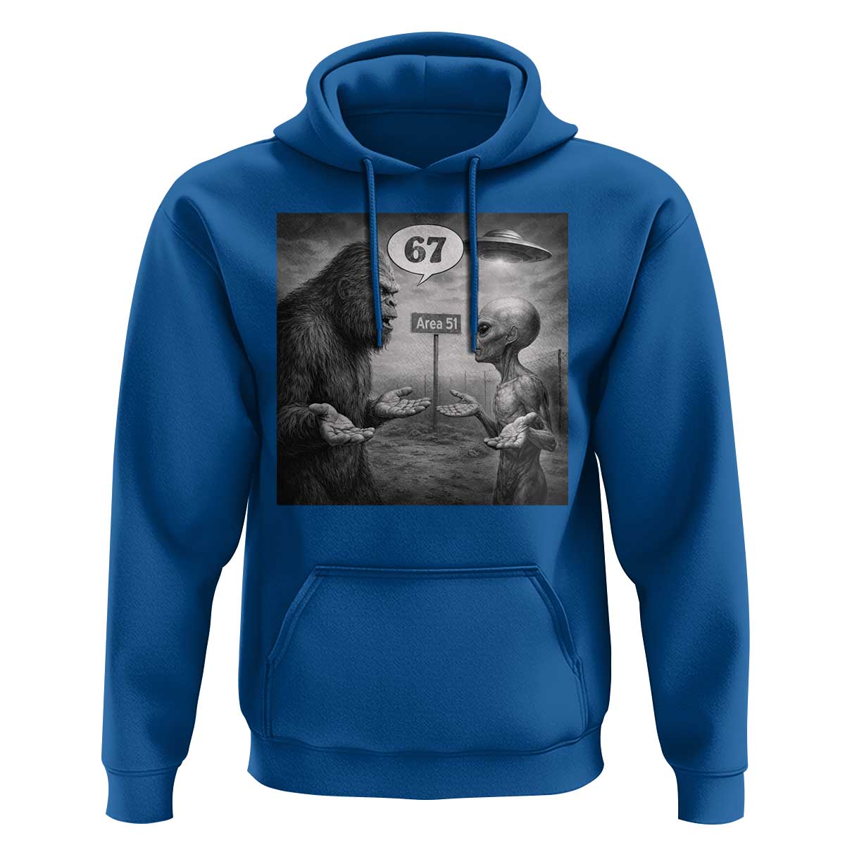 Funny 67 Meme Bigfoot Alien Hoodie Six Seven Sasquatch Area 51 UFO Conspiracy