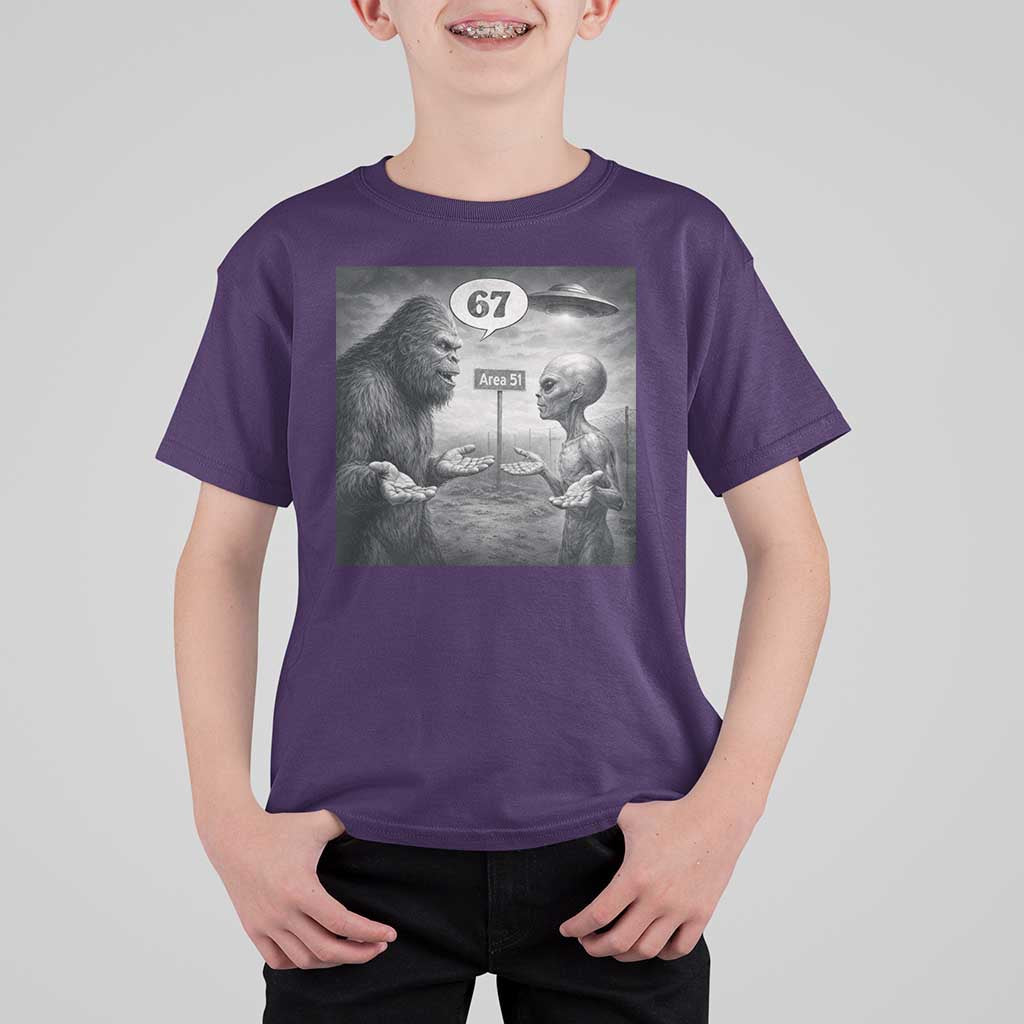 Funny 67 Meme Bigfoot Alien T Shirt For Kid Six Seven Sasquatch Area 51 UFO Conspiracy