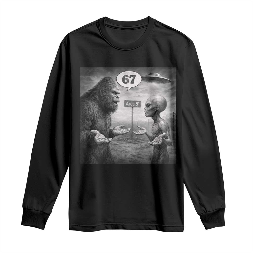 Funny 67 Meme Bigfoot Alien Long Sleeve Shirt Six Seven Sasquatch Area 51 UFO Conspiracy