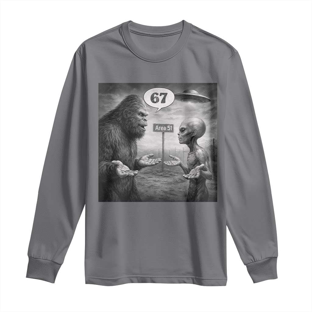 Funny 67 Meme Bigfoot Alien Long Sleeve Shirt Six Seven Sasquatch Area 51 UFO Conspiracy