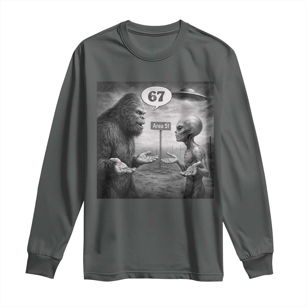 Funny 67 Meme Bigfoot Alien Long Sleeve Shirt Six Seven Sasquatch Area 51 UFO Conspiracy