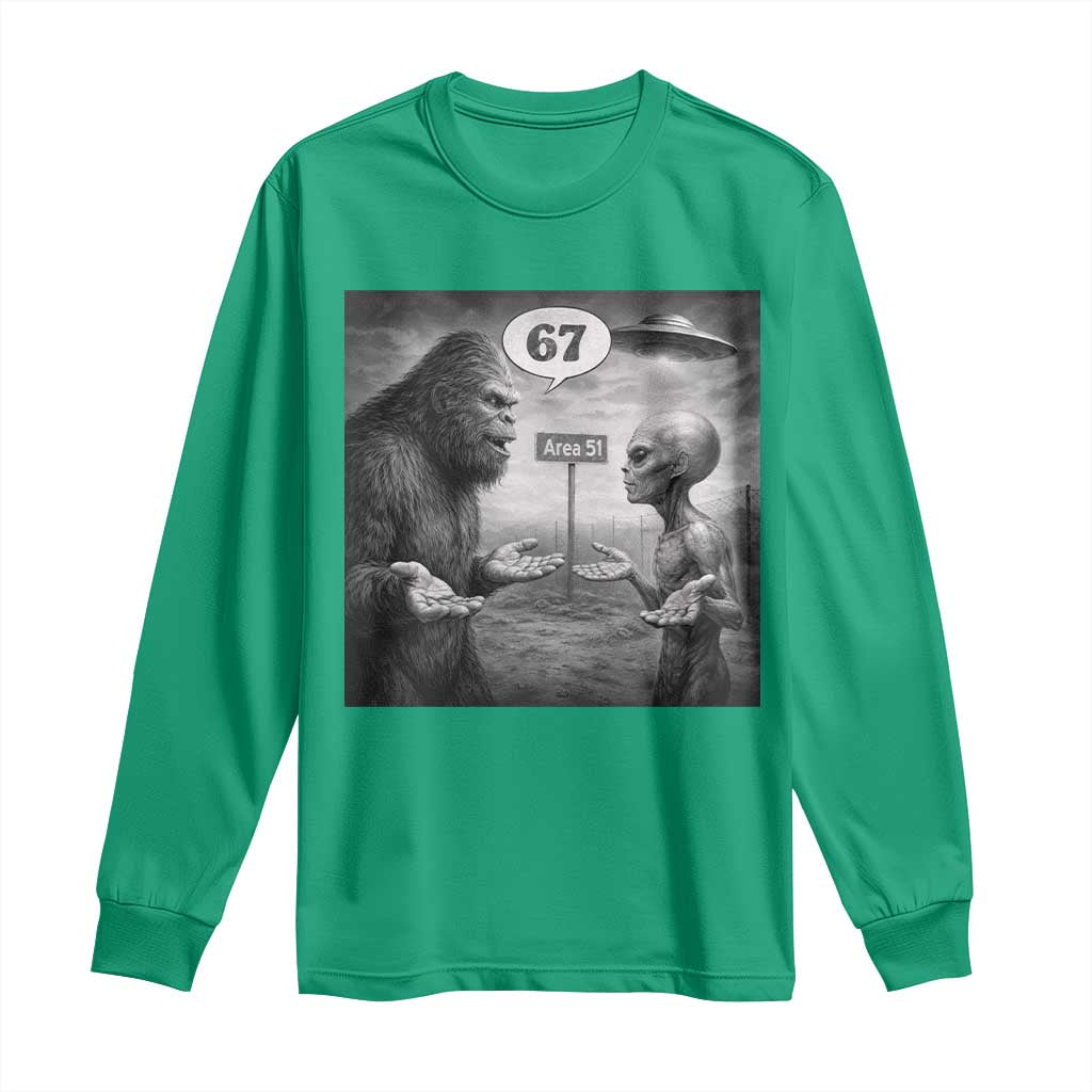 Funny 67 Meme Bigfoot Alien Long Sleeve Shirt Six Seven Sasquatch Area 51 UFO Conspiracy