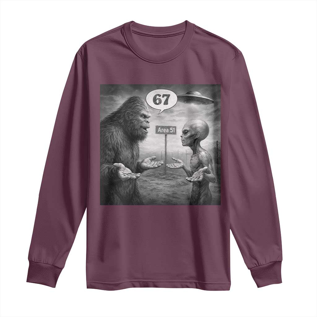 Funny 67 Meme Bigfoot Alien Long Sleeve Shirt Six Seven Sasquatch Area 51 UFO Conspiracy