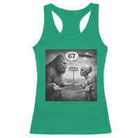 Funny 67 Meme Bigfoot Alien Racerback Tank Top Six Seven Sasquatch Area 51 UFO Conspiracy