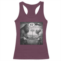 Funny 67 Meme Bigfoot Alien Racerback Tank Top Six Seven Sasquatch Area 51 UFO Conspiracy