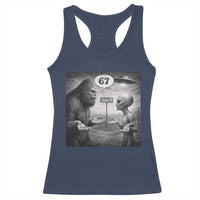 Funny 67 Meme Bigfoot Alien Racerback Tank Top Six Seven Sasquatch Area 51 UFO Conspiracy