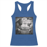 Funny 67 Meme Bigfoot Alien Racerback Tank Top Six Seven Sasquatch Area 51 UFO Conspiracy