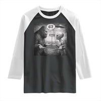 Funny 67 Meme Bigfoot Alien Raglan Shirt Six Seven Sasquatch Area 51 UFO Conspiracy