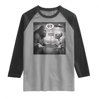 Funny 67 Meme Bigfoot Alien Raglan Shirt Six Seven Sasquatch Area 51 UFO Conspiracy