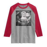 Funny 67 Meme Bigfoot Alien Raglan Shirt Six Seven Sasquatch Area 51 UFO Conspiracy