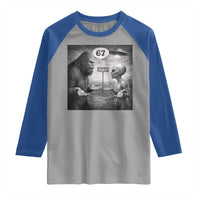 Funny 67 Meme Bigfoot Alien Raglan Shirt Six Seven Sasquatch Area 51 UFO Conspiracy
