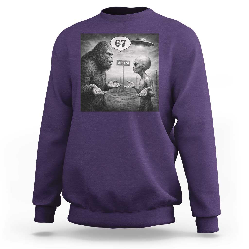 Funny 67 Meme Bigfoot Alien Sweatshirt Six Seven Sasquatch Area 51 UFO Conspiracy