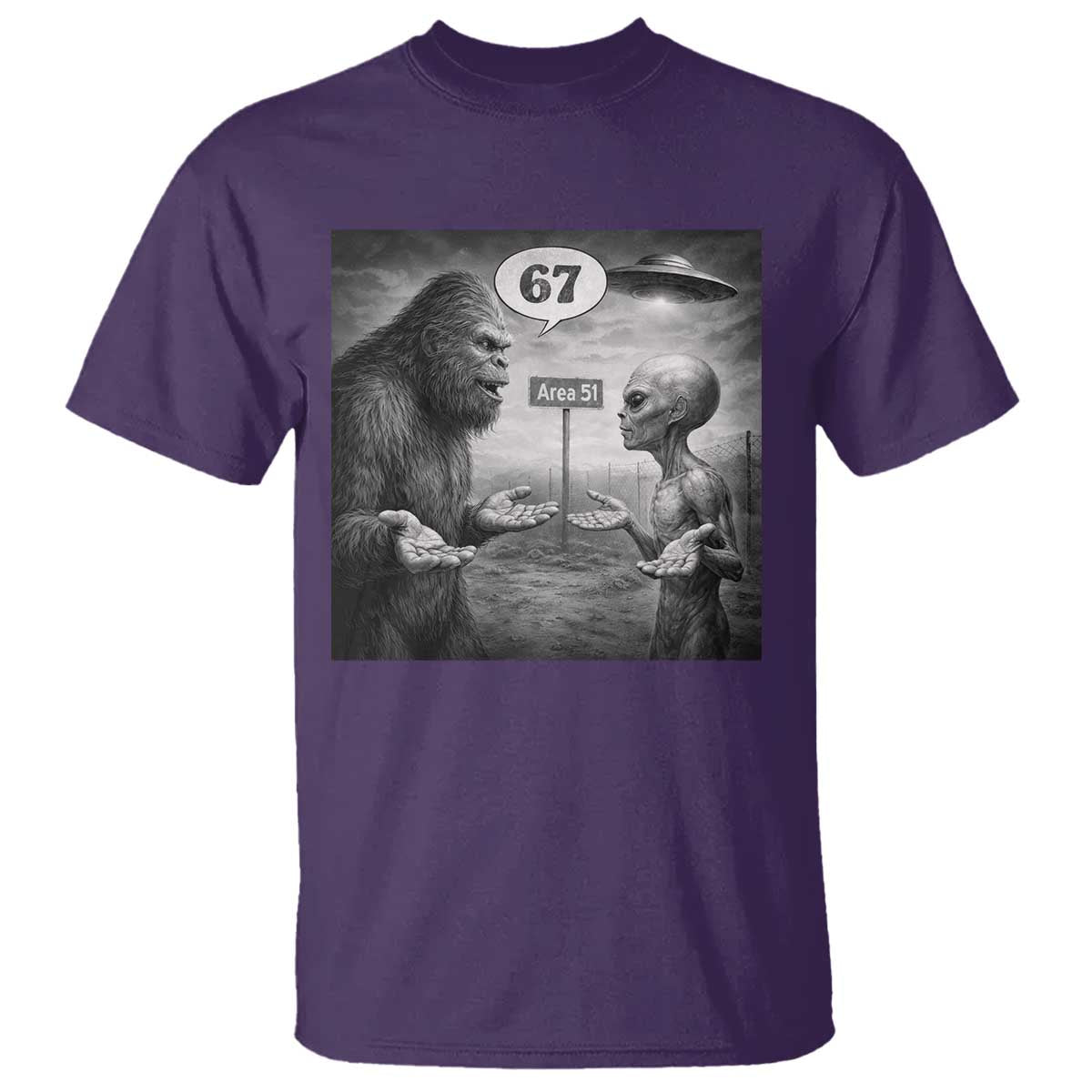 Funny 67 Meme Bigfoot Alien T Shirt Six Seven Sasquatch Area 51 UFO Conspiracy