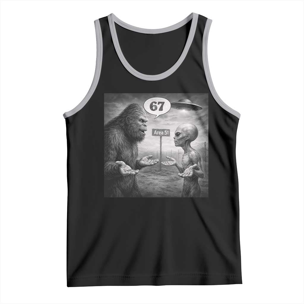 Funny 67 Meme Bigfoot Alien Tank Top Six Seven Sasquatch Area 51 UFO Conspiracy