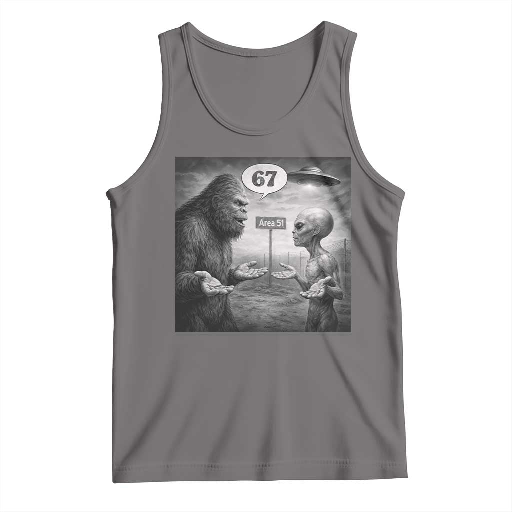 Funny 67 Meme Bigfoot Alien Tank Top Six Seven Sasquatch Area 51 UFO Conspiracy