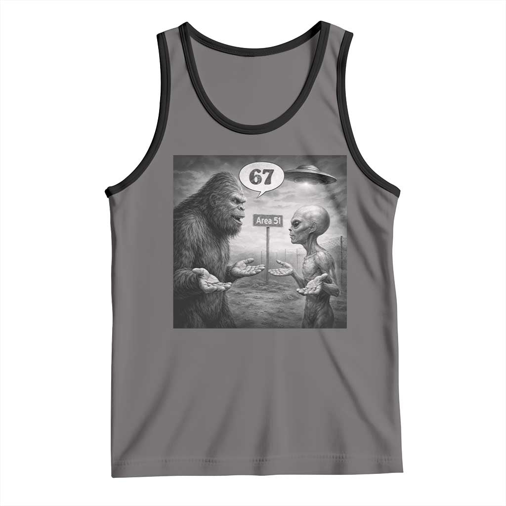 Funny 67 Meme Bigfoot Alien Tank Top Six Seven Sasquatch Area 51 UFO Conspiracy