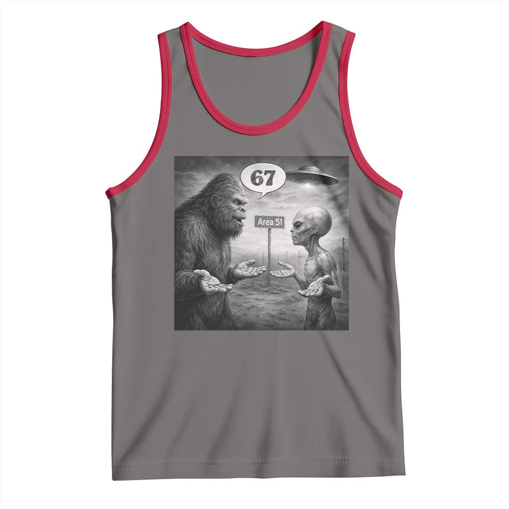 Funny 67 Meme Bigfoot Alien Tank Top Six Seven Sasquatch Area 51 UFO Conspiracy