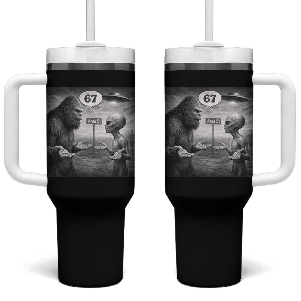 Funny 67 Meme Bigfoot Alien Tumbler With Handle Six Seven Sasquatch Area 51 UFO Conspiracy