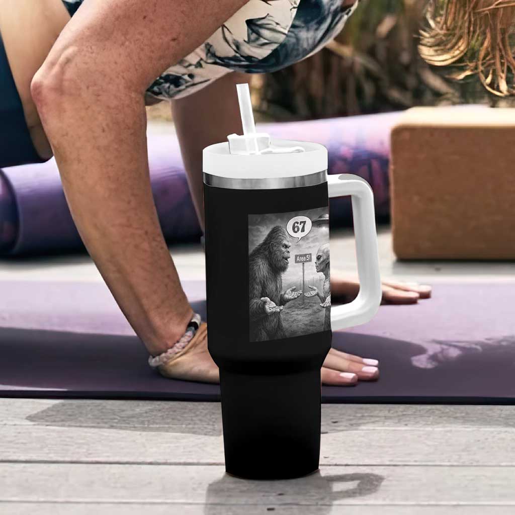 Funny 67 Meme Bigfoot Alien Tumbler With Handle Six Seven Sasquatch Area 51 UFO Conspiracy
