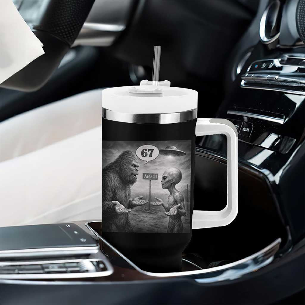 Funny 67 Meme Bigfoot Alien Tumbler With Handle Six Seven Sasquatch Area 51 UFO Conspiracy