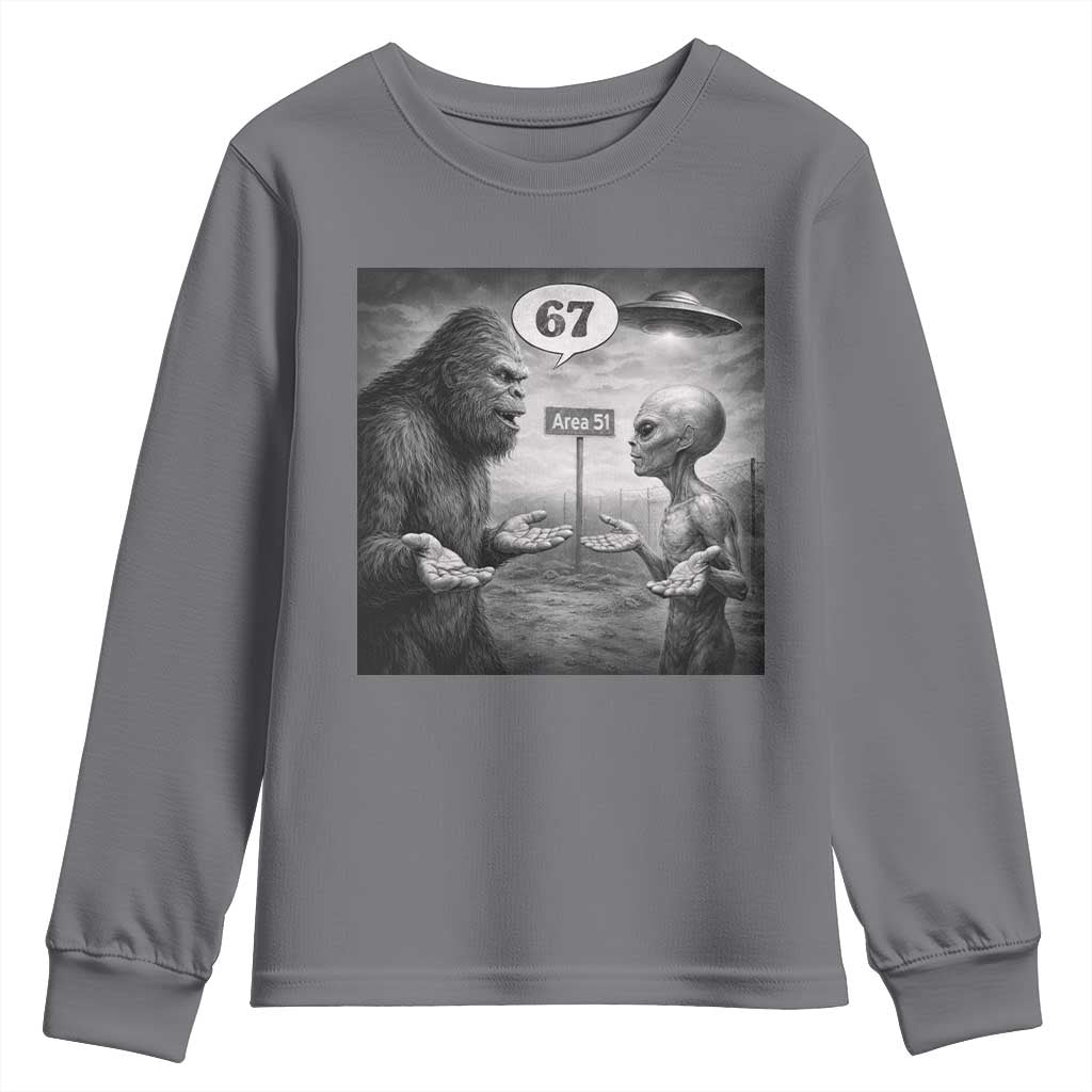 Funny 67 Meme Bigfoot Alien Youth Sweatshirt Six Seven Sasquatch Area 51 UFO Conspiracy