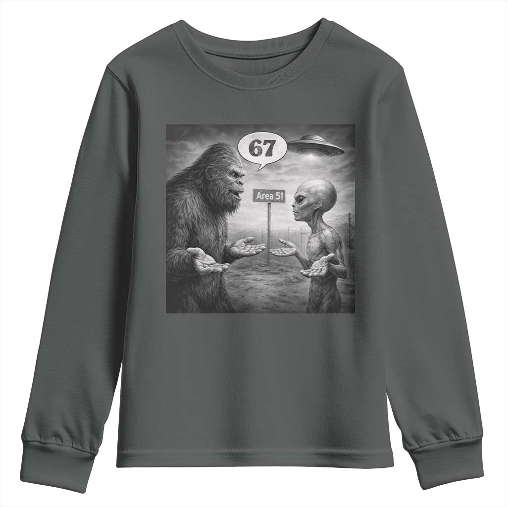 Funny 67 Meme Bigfoot Alien Youth Sweatshirt Six Seven Sasquatch Area 51 UFO Conspiracy