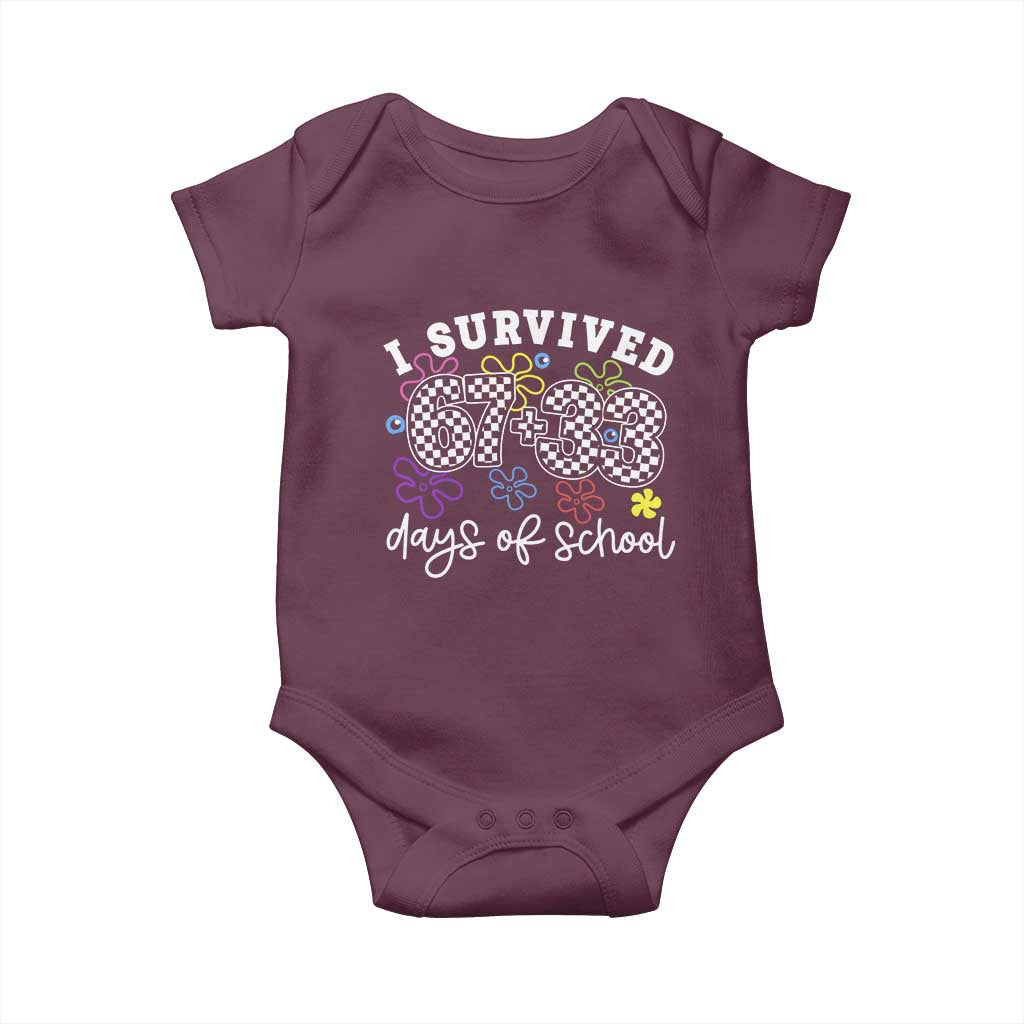 I Survived 67 33 100 Days of School Baby Onesie Funny 100th Day of School Flowers