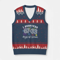 I Survived 67 33 100 Days of School V-Neck Knit Sweater Vest Funny 100th Day of School Flowers