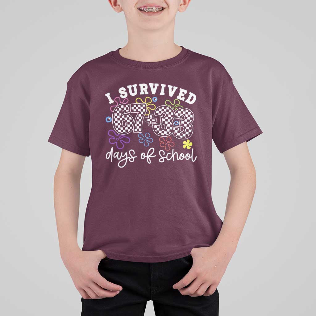 I Survived 67 33 100 Days of School T Shirt For Kid Funny 100th Day of School Flowers