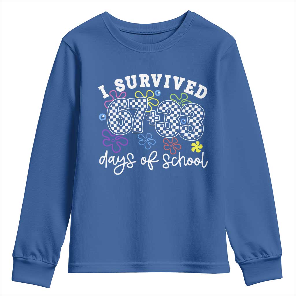 I Survived 67 33 100 Days of School Youth Sweatshirt Funny 100th Day of School Flowers