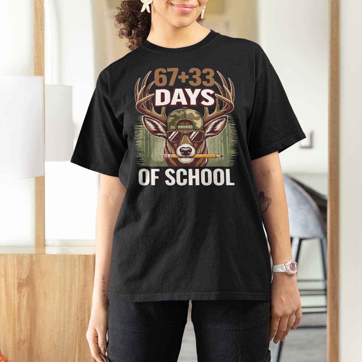 100 Days Of School T Shirt For Women Funny 67 Six Seven Meme Deer School