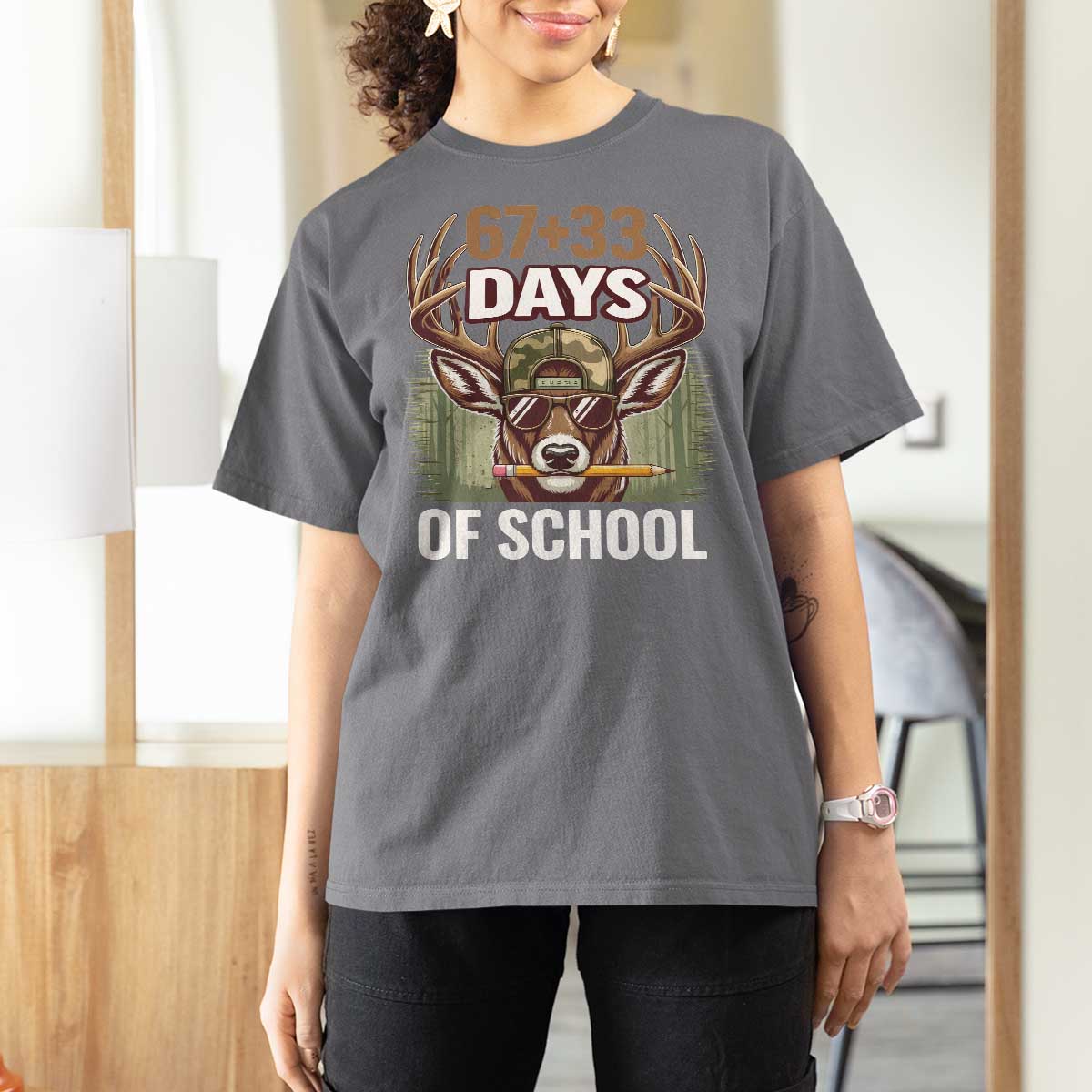 100 Days Of School T Shirt For Women Funny 67 Six Seven Meme Deer School