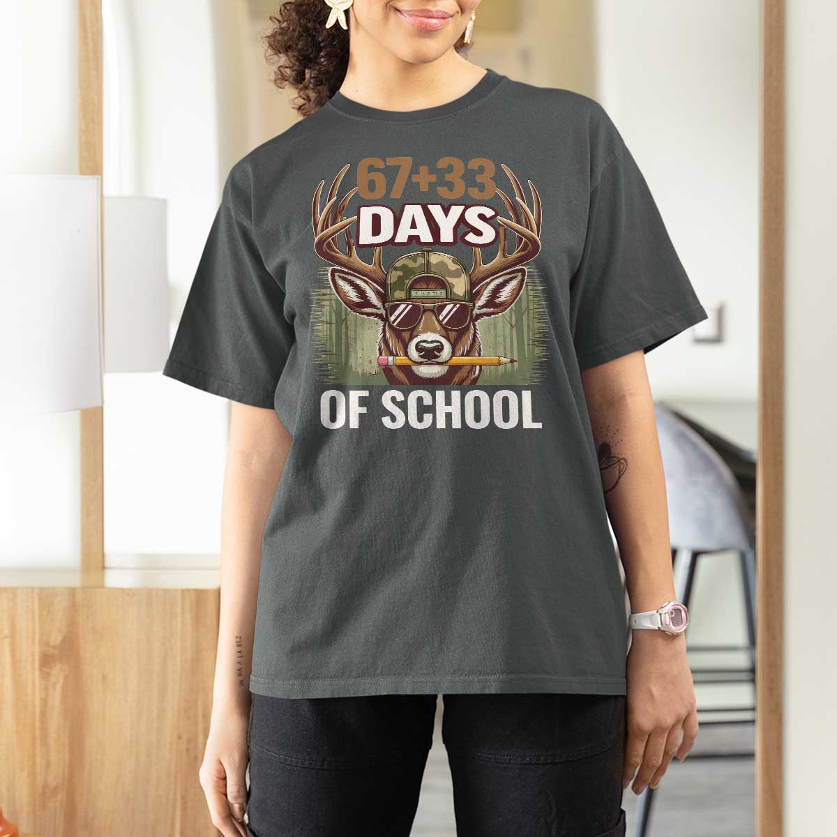 100 Days Of School T Shirt For Women Funny 67 Six Seven Meme Deer School