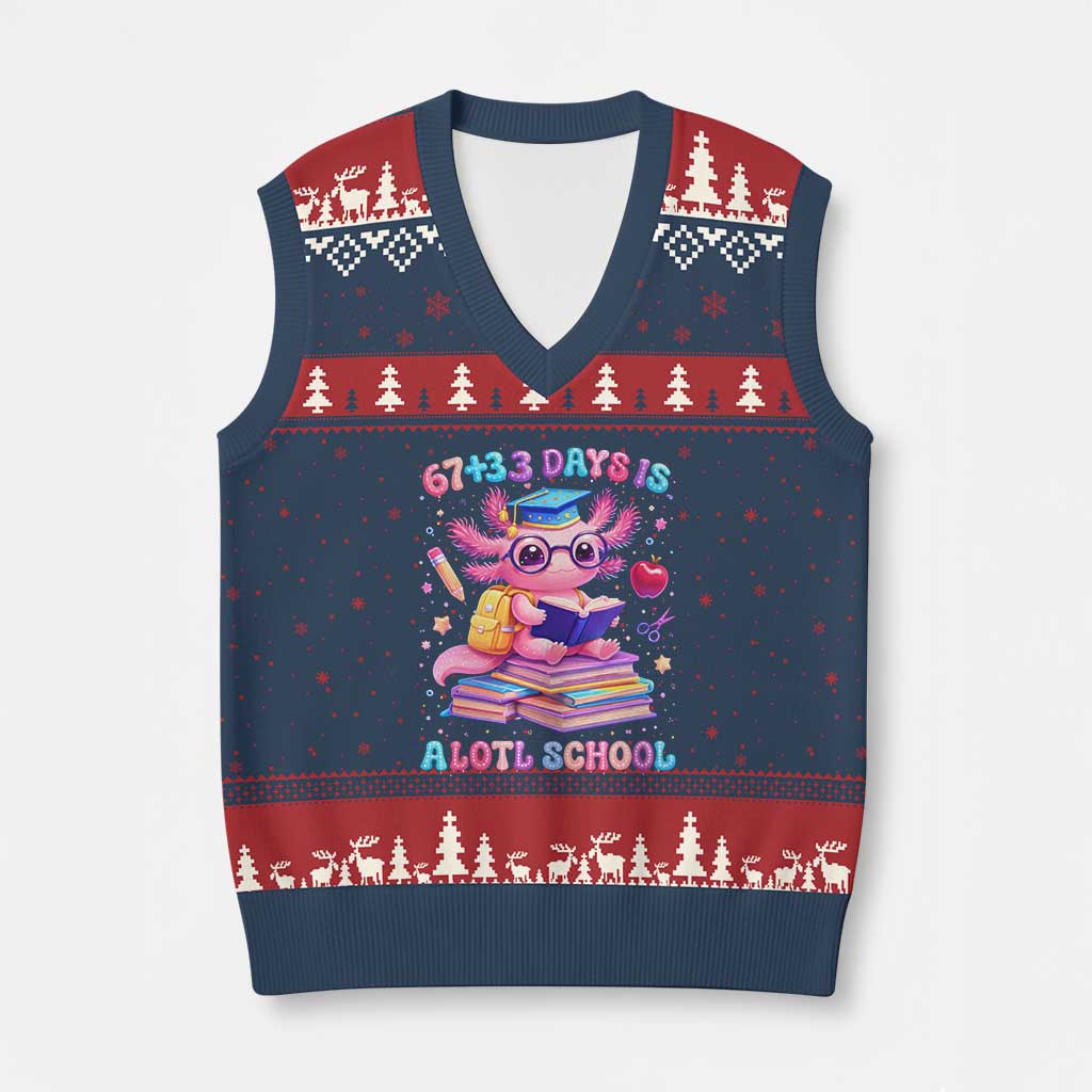 Axolotl 100 Days Of School V-Neck Knit Sweater Vest 100 Days Is Alotl School 67 33 Six Seven Meme