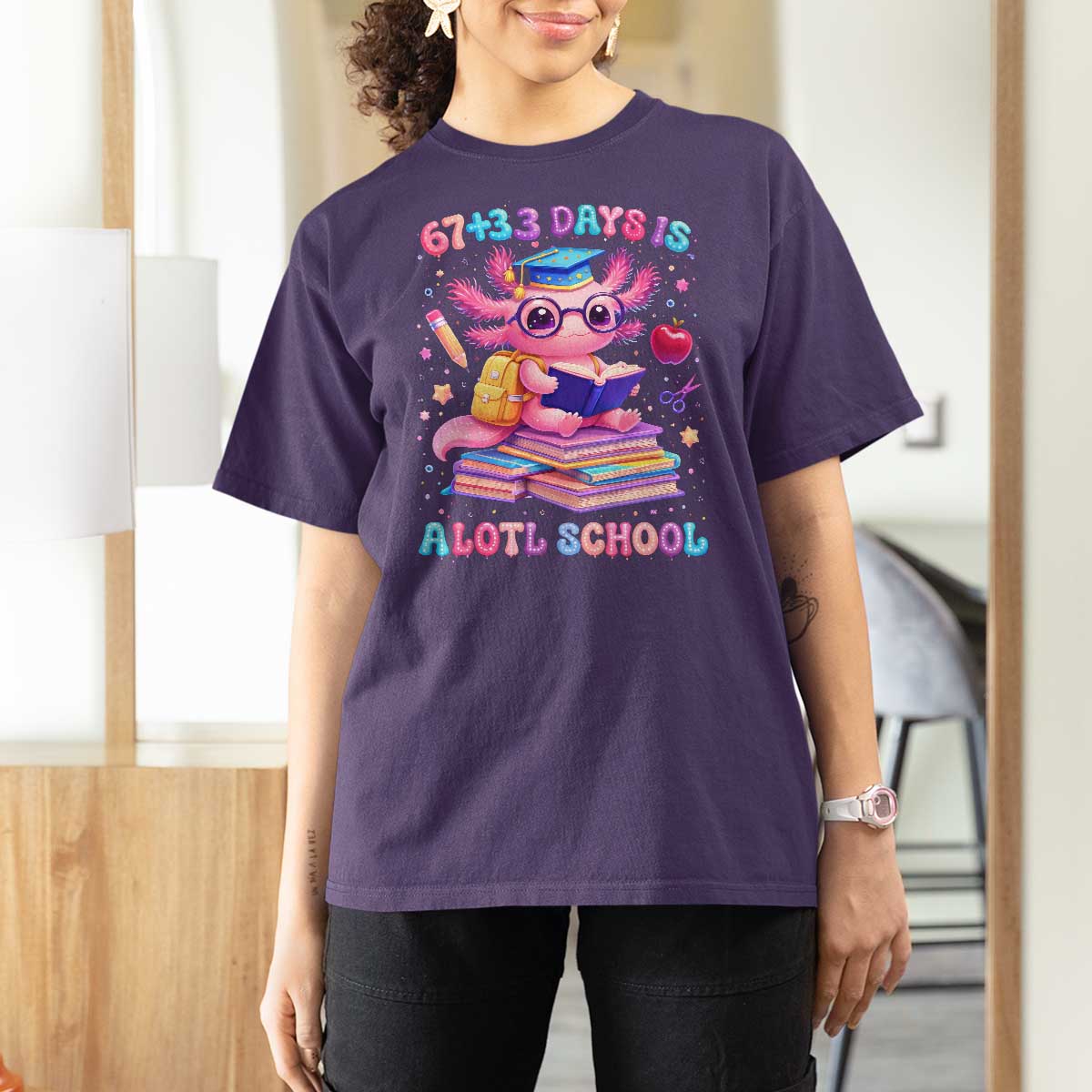 Axolotl 100 Days Of School T Shirt For Women 100 Days Is Alotl School 67 33 Six Seven Meme