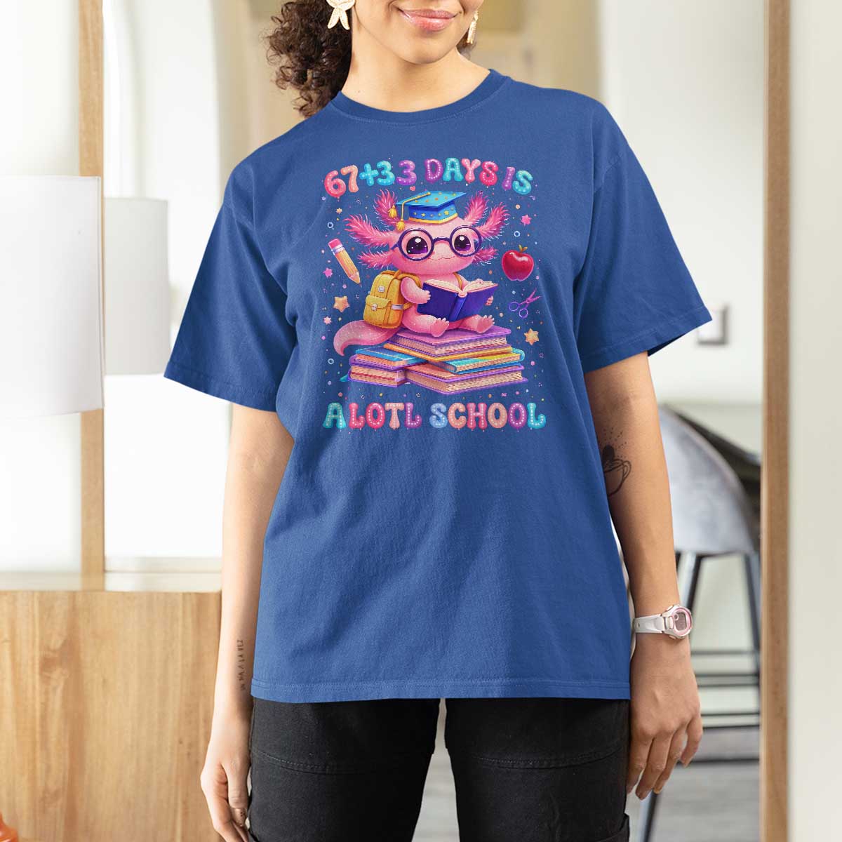 Axolotl 100 Days Of School T Shirt For Women 100 Days Is Alotl School 67 33 Six Seven Meme