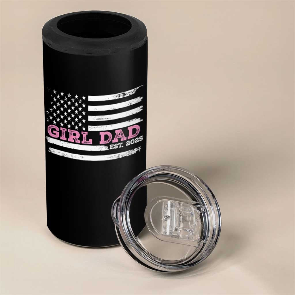 Dad Of Girl Est. 2025 4 in 1 Can Cooler Tumbler Father Girl To Be 2025 Daddy Fathers Day USA Flag