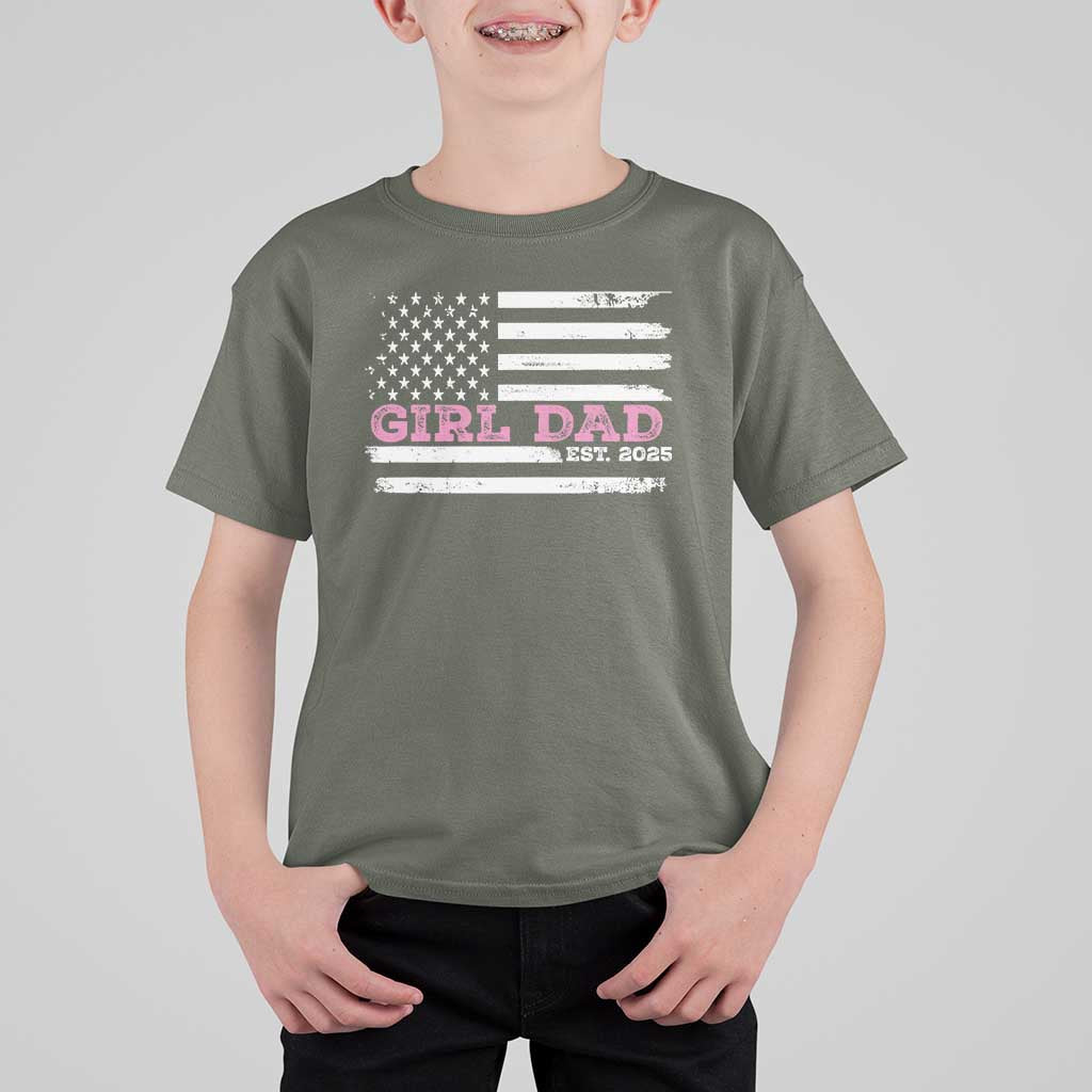 Dad Of Girl Est. 2025 T Shirt For Kid Father Girl To Be 2025 Daddy Fathers Day USA Flag