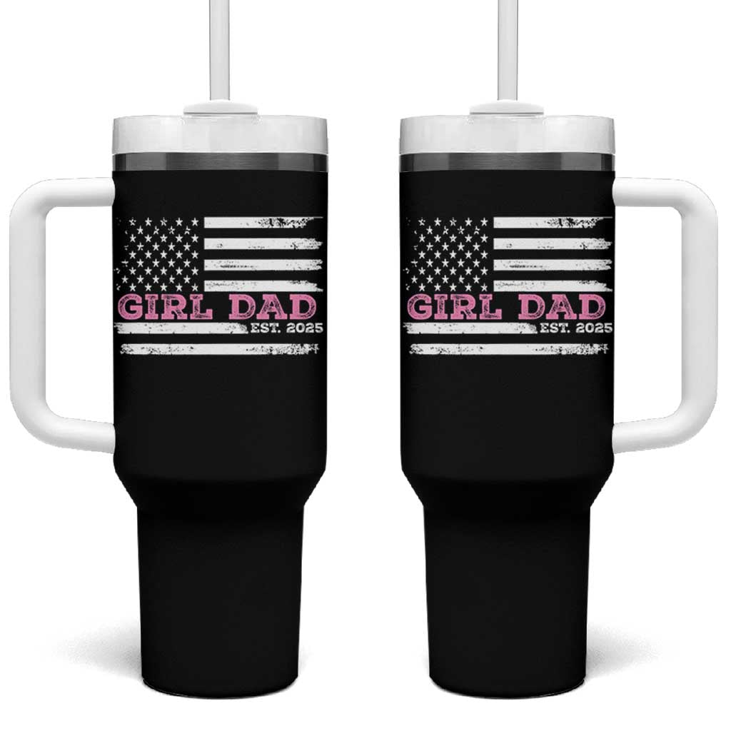Dad Of Girl Est. 2025 Tumbler With Handle Father Girl To Be 2025 Daddy Fathers Day USA Flag
