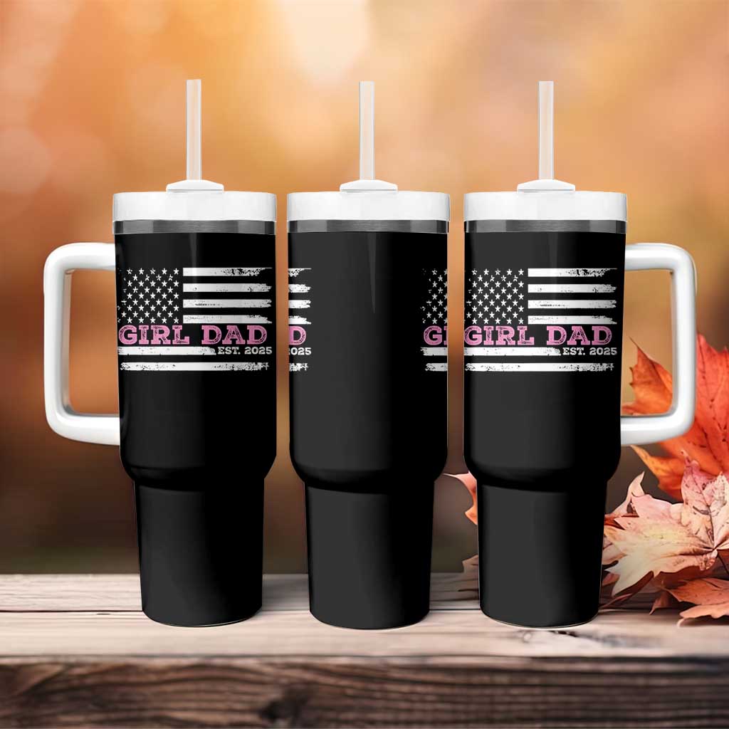 Dad Of Girl Est. 2025 Tumbler With Handle Father Girl To Be 2025 Daddy Fathers Day USA Flag