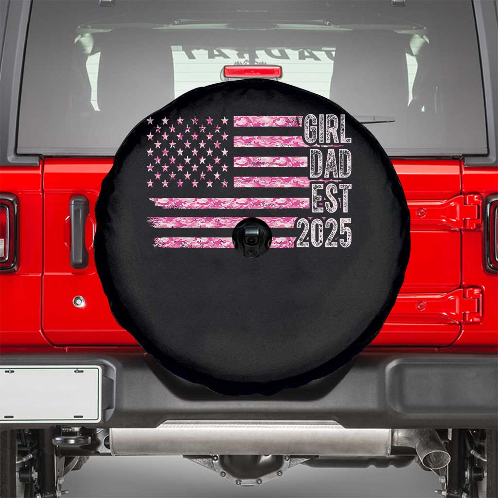 Dad Of Girl Est. 2025 Spare Tire Cover Father Girl To Be 2025 Daddy Camouflage Camo Flag