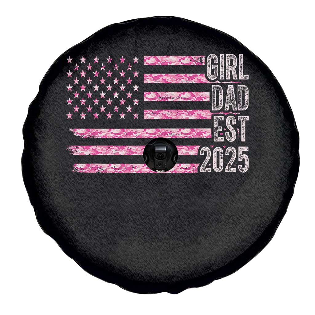 Dad Of Girl Est. 2025 Spare Tire Cover Father Girl To Be 2025 Daddy Camouflage Camo Flag