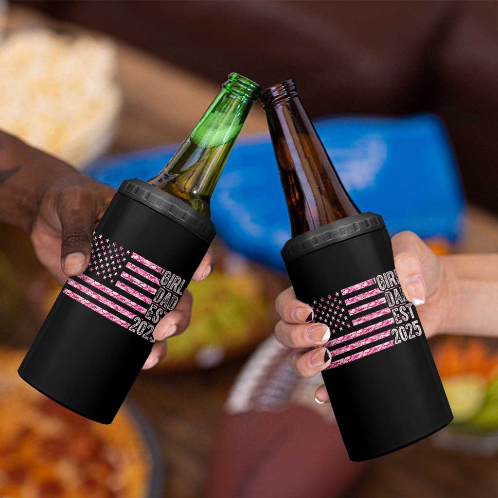 Dad Of Girl Est. 2025 4 in 1 Can Cooler Tumbler Father Girl To Be 2025 Daddy Camouflage Camo Flag