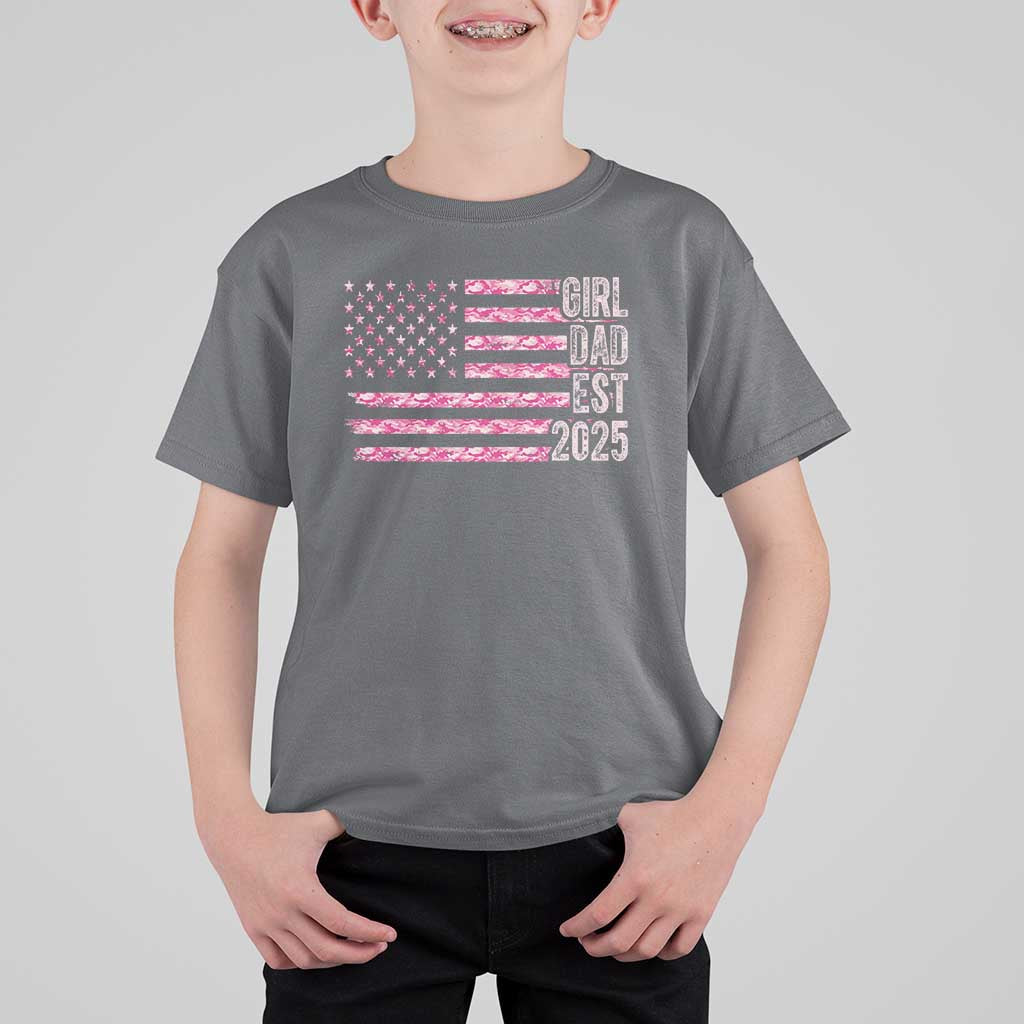 Dad Of Girl Est. 2025 T Shirt For Kid Father Girl To Be 2025 Daddy Camouflage Camo Flag
