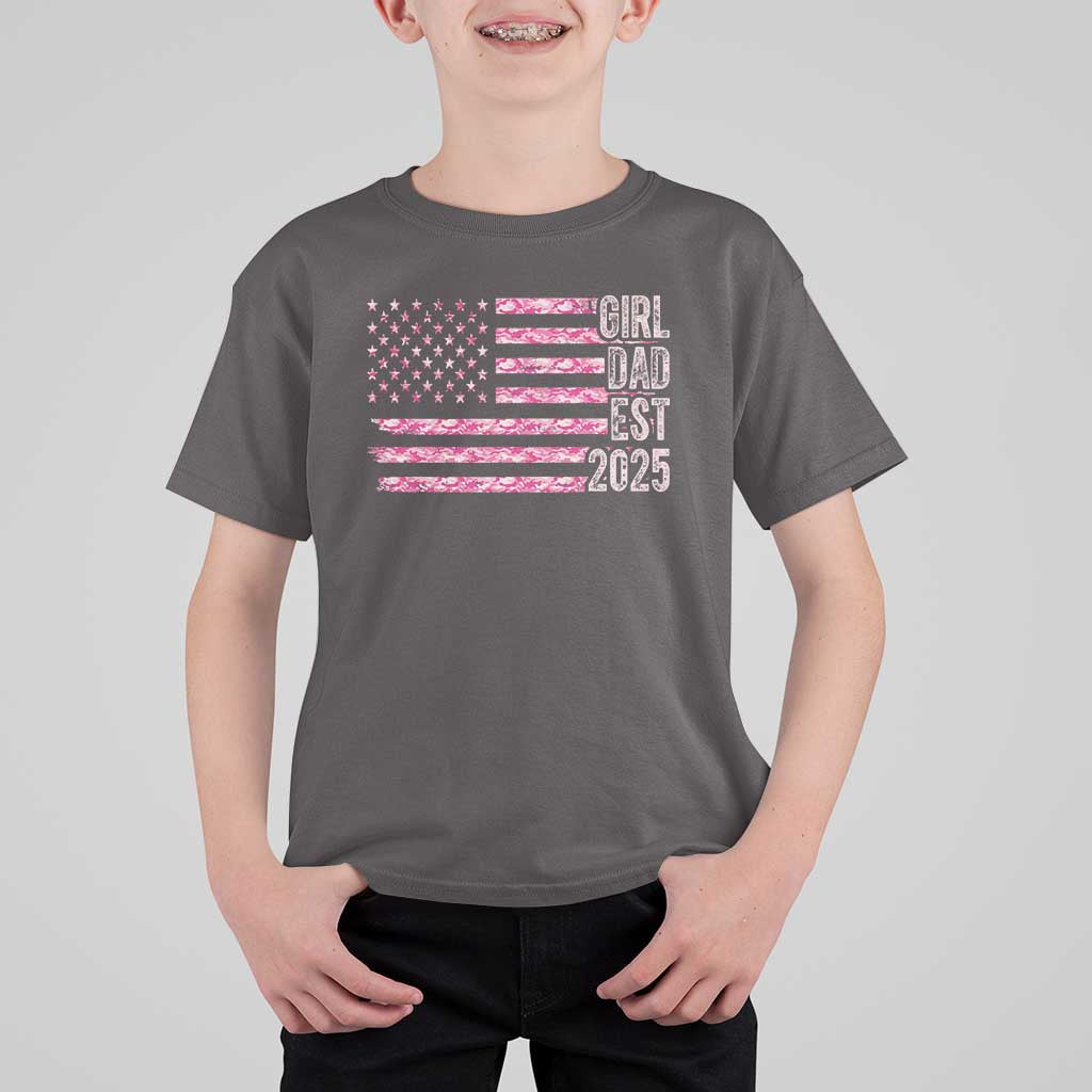Dad Of Girl Est. 2025 T Shirt For Kid Father Girl To Be 2025 Daddy Camouflage Camo Flag