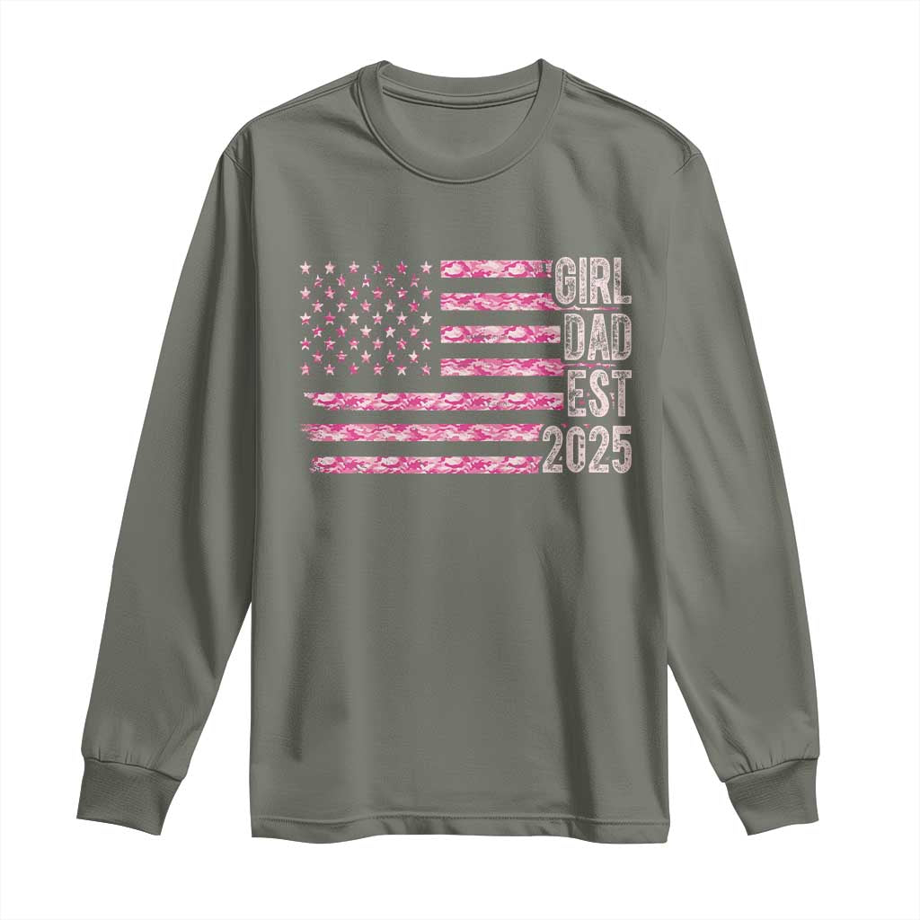 Dad Of Girl Est. 2025 Long Sleeve Shirt Father Girl To Be 2025 Daddy Camouflage Camo Flag