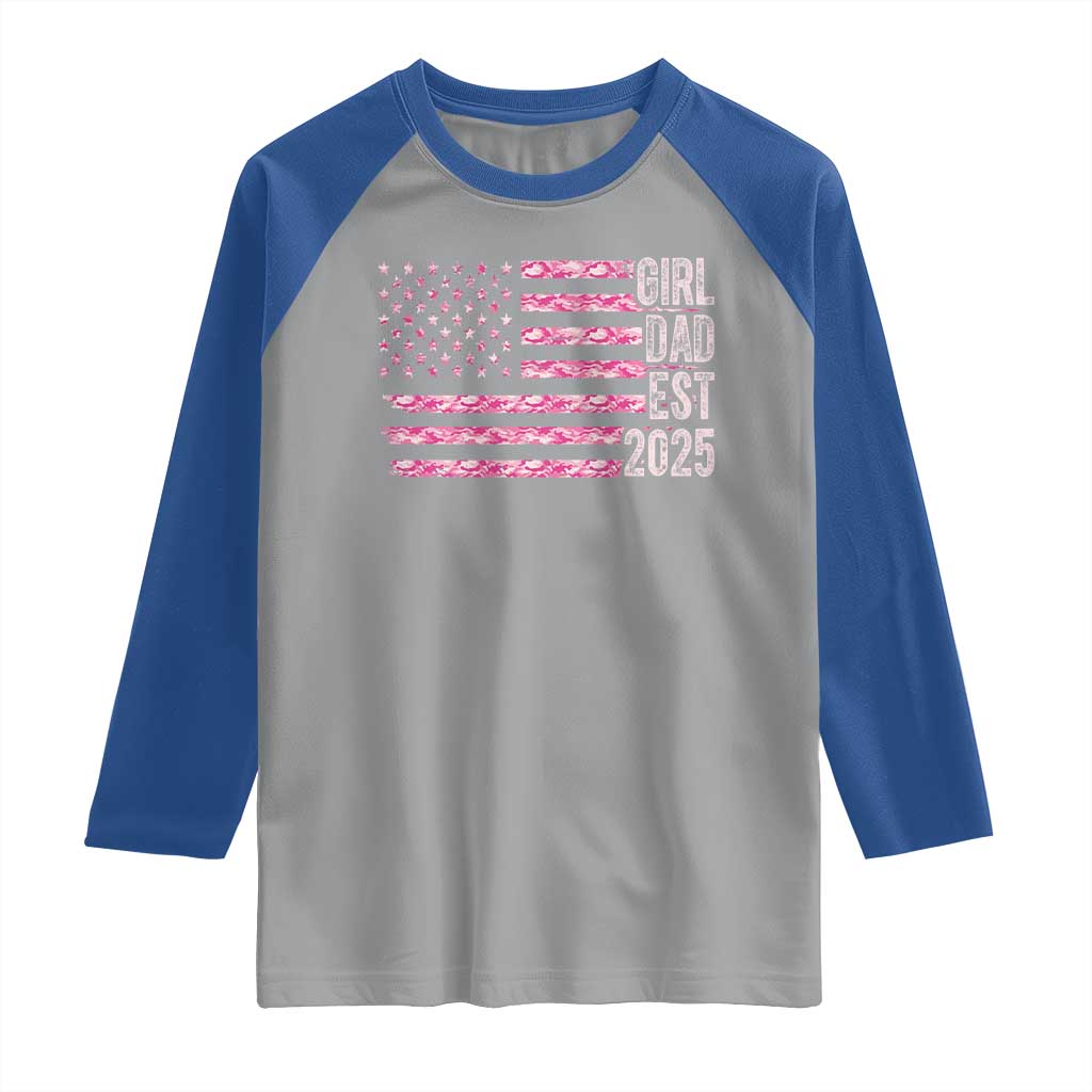 Dad Of Girl Est. 2025 Raglan Shirt Father Girl To Be 2025 Daddy Camouflage Camo Flag