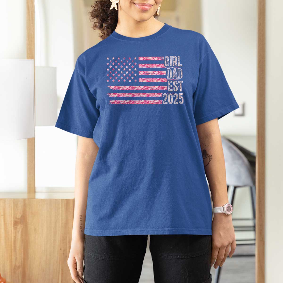 Dad Of Girl Est. 2025 T Shirt For Women Father Girl To Be 2025 Daddy Camouflage Camo Flag